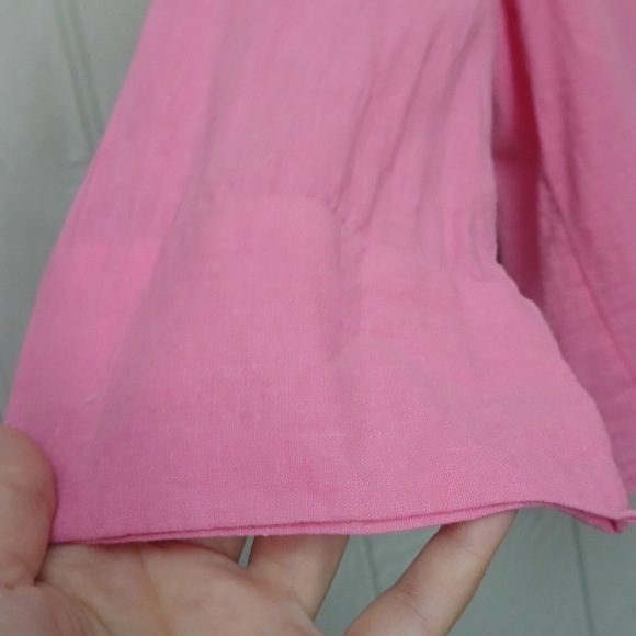Hot Pink Cotton Linen Blend Long Sleeve Button Down Top Flamingo H&M Size Medium - Picture 5 of 7